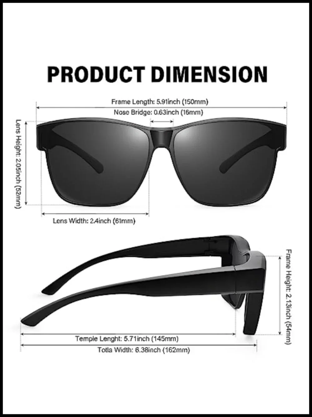 Polarized Fit Over Sunglasses Oversized Square UV400 Protection